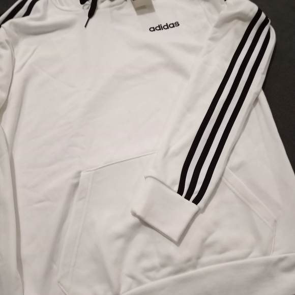 Adidas Hoodie Sweatshirt Mens White 3 Stripes - Picture 6 of 7